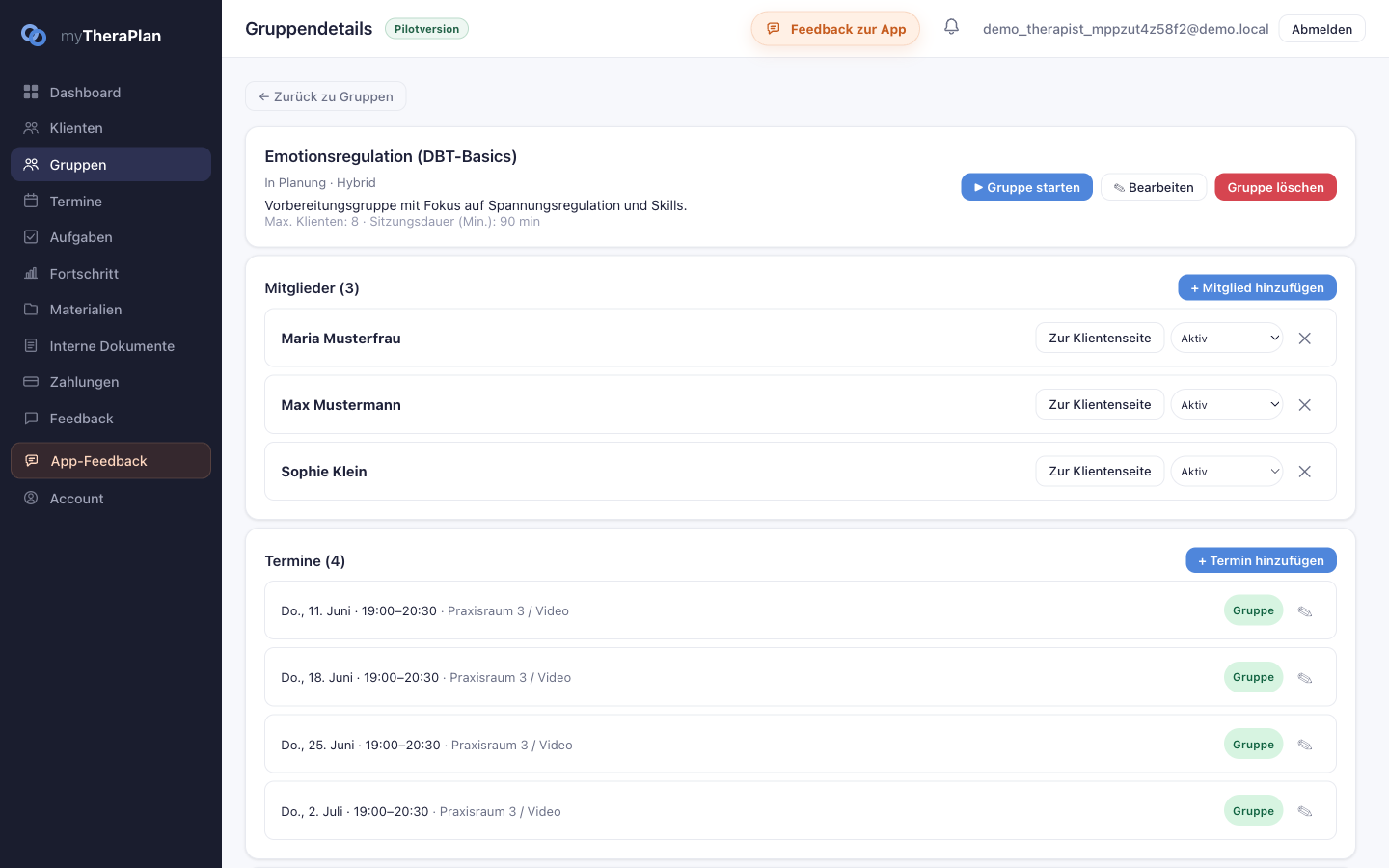 TheraPlan Gruppendetails
